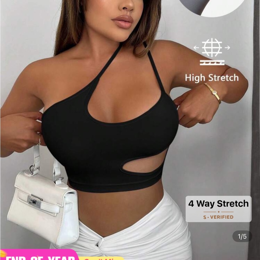 Black Asymmetrical Cutout Crop Top